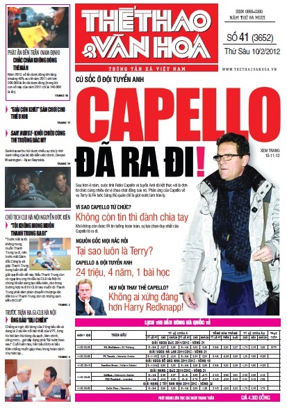 Đọc TT&VH 10/2/2012: Capello tạm biệt Anh!