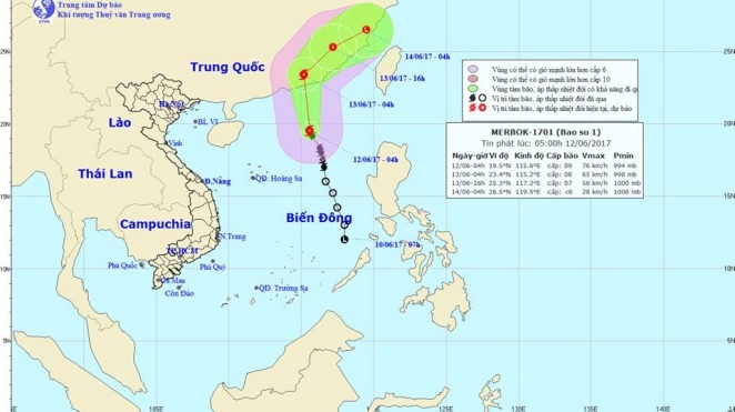 Bão số 1 sẽ suy yếu thành áp thấp nhiệt đới