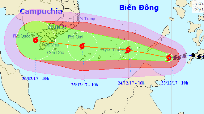 Chiều tối và đêm 24/12 bão số 16 duy trì sức gió mạnh cấp 12, giật cấp 15