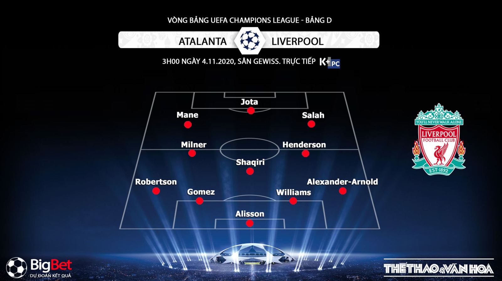 Keo nha cai, kèo nhà cái, Atalanta vs Liverpool, Truc tiep bong da, K+PC, Cúp C1, trực tiếp Atalanta vs Liverpool, trực tiếp bóng đá, xem bóng đá trực tuyến Liverpool
