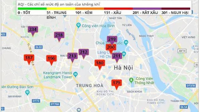 Hà Nội ô nhiễm không khí ở mức cảnh báo tím