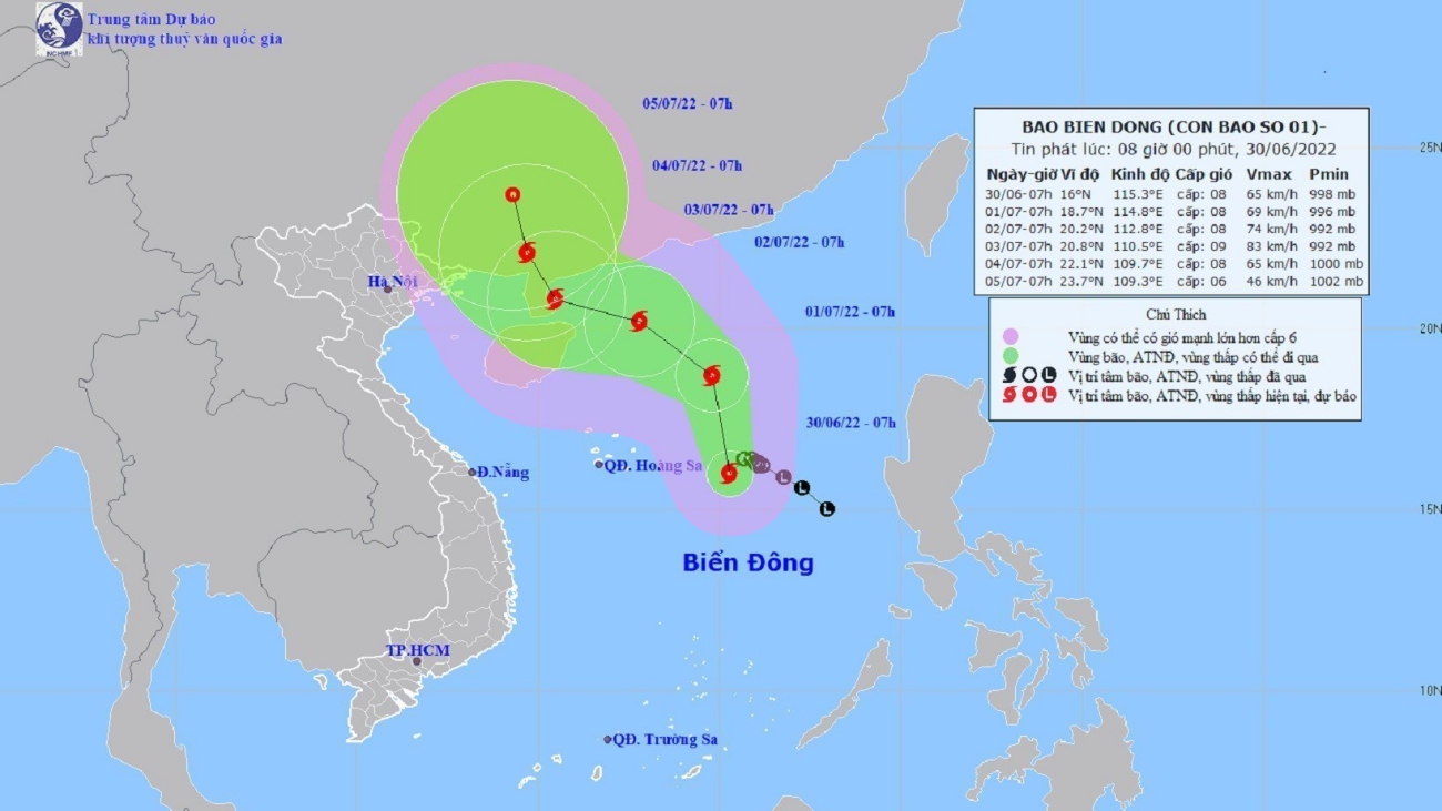 Áp thấp nhiệt đới trên Bắc Biển Đông đã mạnh lên thành bão số 1