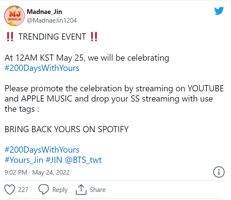 BTS, ARMY, Jin, Jin BTS, BTS Jin, idol, kpop, kpop, idol kpop, thành viên BTS, anh cả BTS, Jirisan, Hoa Kiếm, Spotify, V BTS, Yours, Yours Jirisan, Jin BTS nhạc phim
