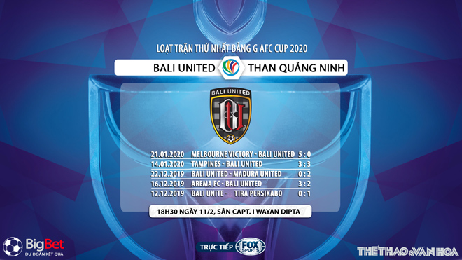 kèo nhà cái, keo nha cai, FOX Sport truc tiep bong da hôm nay, kèo bóng đá, Bali United vs Than Quảng Ninh, lịch thi đấu AFC Cup, bxh afc cup, kèo Bali United, kèo Than Quang Ninh, bong da