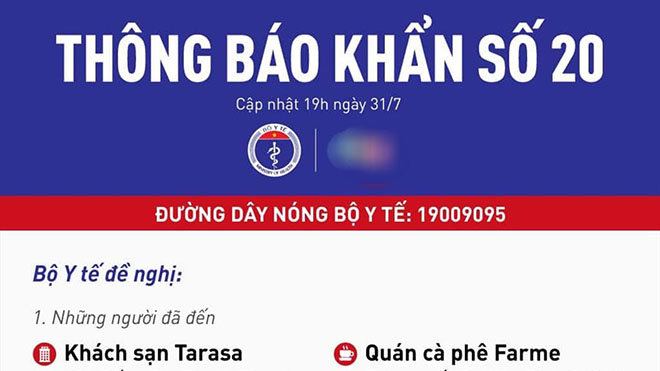 Thông báo khẩn số 20 của Bộ Y tế