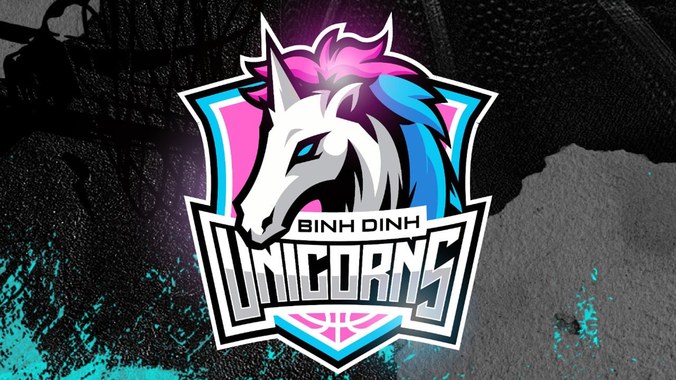 Tân binh Binhdinh Unicorns và logo CLB. Ảnh: VBA