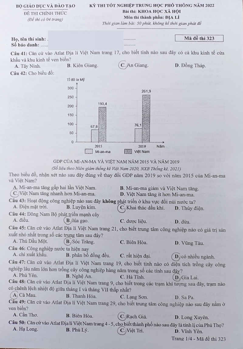 Đề thi địa lý, Đề thi địa, Đáp án Địa lý, Đề thi Địa lý Tốt nghiệp THPT quốc gia, đề thi địa lý tốt nghiệp thpt 2022, đáp án địa lý tốt nghiệp thpt, đáp án môn địa