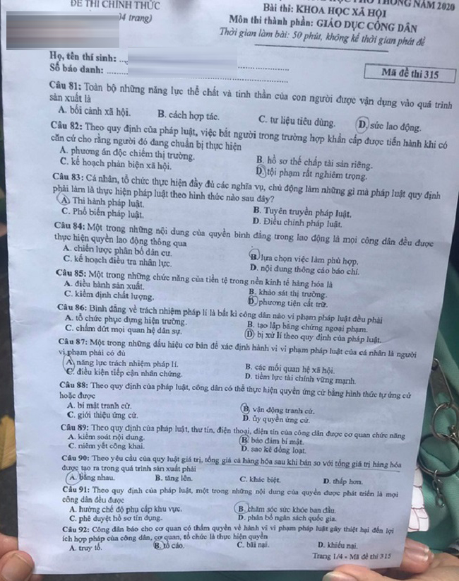 Đề thi Giáo dục công dân THPT Quốc gia 2020, Đề thi Giáo dục công dân THPT Quốc gia năm 2020, Đề thi Giáo dục công dân THPT Quốc gia, Đề thi Giáo dục công dân, thi thpt