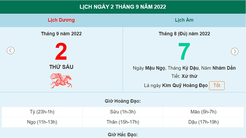 Lịch âm 2/9, xem lịch thứ Sáu ngày 2 tháng 9 năm 2022 là ngày tốt hay xấu?