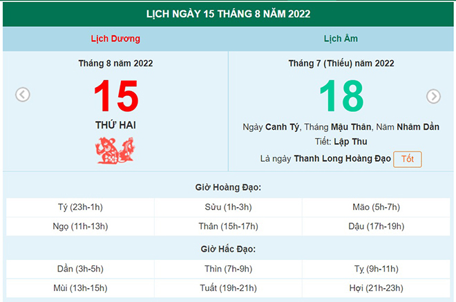 ngày 15 tháng 8 năm 2022, ngày 15/8/2022 tốt hay xấu, lịch âm 2022, lịch vạn niên ngày 15/8/2022, âm lịch hôm nay 15/8, Lịch vạn niên ngày 15 tháng 8, xem ngày tốt