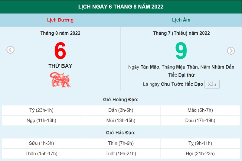 ngày 6 tháng 8 năm 2022, ngày 6/8/2022 tốt hay xấu, lịch âm 2022, lịch vạn niên ngày 6/8/2022, âm lịch hôm nay 6/8, Lịch vạn niên ngày 6 tháng 8, 6/8 ngày tốt, ngày 6/8