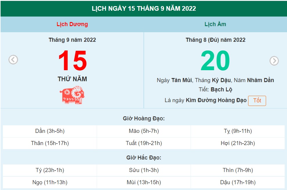 ngày 15 tháng 9 năm 2022, ngày 15/9/2022 tốt hay xấu, xem ngày tốt, lịch âm 2022, lịch vạn niên ngày 15/9/2022, âm lịch hôm nay 15/9, Lịch vạn niên ngày 15 tháng 9