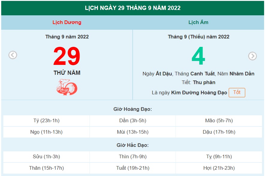 ngày 29 tháng 9 năm 2022, ngày 29/9/2022 tốt hay xấu, xem ngày tốt, lịch âm 2022, lịch vạn niên ngày 29/9/2022, âm lịch hôm nay 29/9, Lịch vạn niên ngày 29 tháng 9