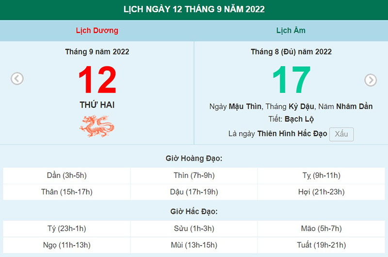 ngày 12 tháng 9 năm 2022, ngày 12/9/2022 tốt hay xấu, xem ngày tốt, lịch âm 2022, lịch vạn niên ngày 12/9/2022, âm lịch hôm nay 12/9, Lịch vạn niên ngày 12 tháng 9