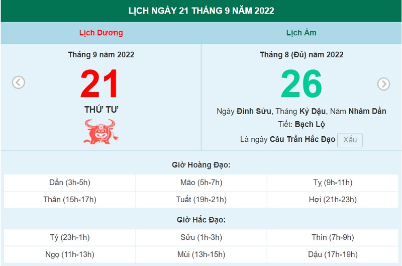 ngày 21 tháng 9 năm 2022, ngày 21/9/2022 tốt hay xấu, xem ngày tốt, lịch âm 2022, lịch vạn niên ngày 21/9/2022, âm lịch hôm nay 21/9, Lịch vạn niên ngày 21 tháng 9