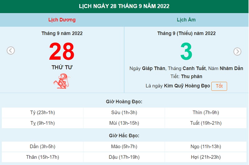 ngày 28 tháng 9 năm 2022, ngày 28/9/2022 tốt hay xấu, xem ngày tốt, lịch âm 2022, lịch vạn niên ngày 28/9/2022, âm lịch hôm nay 28/9, Lịch vạn niên ngày 28 tháng 9