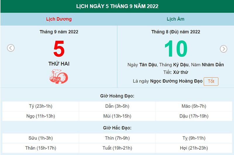 ngày 5 tháng 9 năm 2022, ngày 5/9/2022 tốt hay xấu, xem ngày tốt, lịch âm 2022, lịch vạn niên ngày 5/9/2022, âm lịch hôm nay 5/9, Lịch vạn niên ngày 5 tháng 9