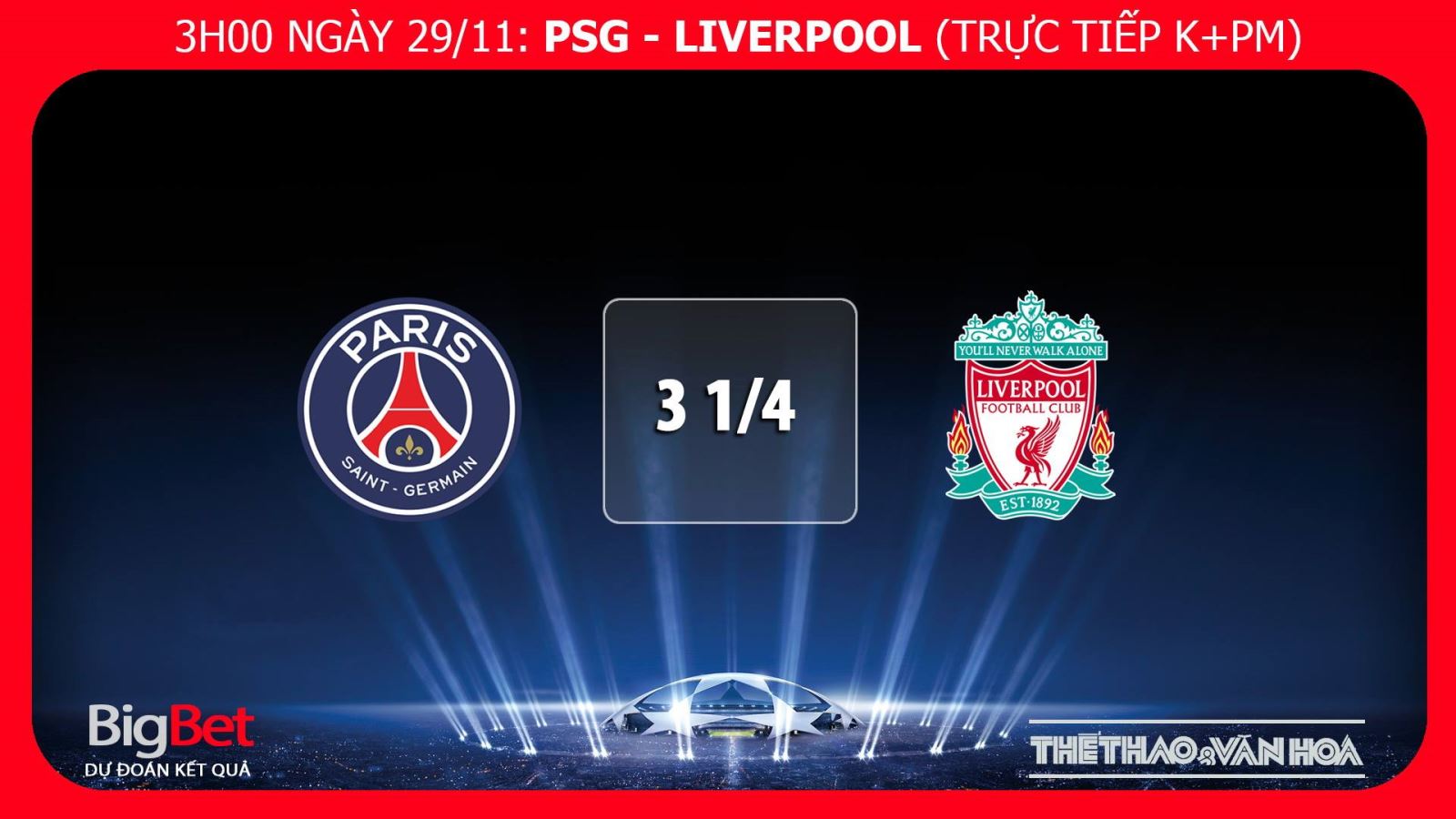 Soi kèo PSG vs Liverpool (03h00 ngày 29/11)