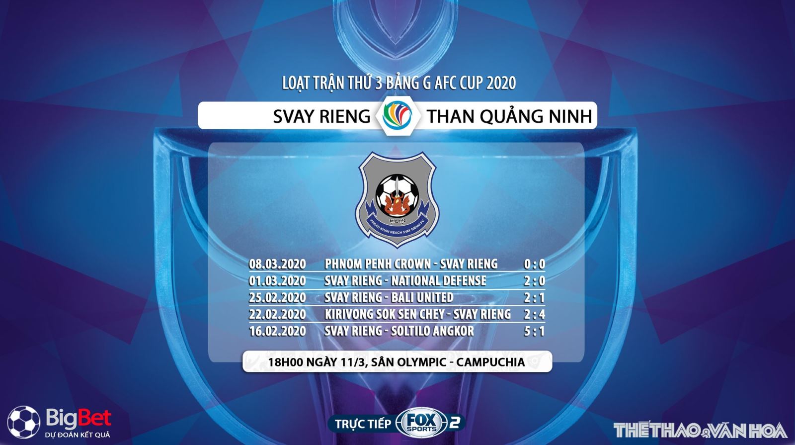 bóng đá, bong da, Svay Rieng vs Than Quảng Ninh, trực tiếp bóng đá, lịch thi đấu bóng đá, Than Quảng Ninh, Fox Sport, AFC Cup