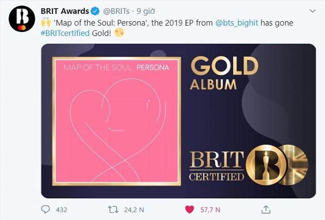 BTS, Đĩa Vàng, Map Of The Soul: Persona, BTS Album, BTS tin tức, BTS thành viên, BTS bài hát, BTS Dynamite, BTS Boy With Luv, Halsey, BRIT Awards, BTS On