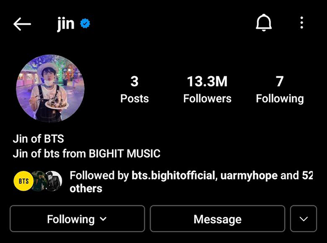 BTS, Jin, Tài khoản của Jin trên Instagram, Jin BTS trên cả Instagram, Jungkook