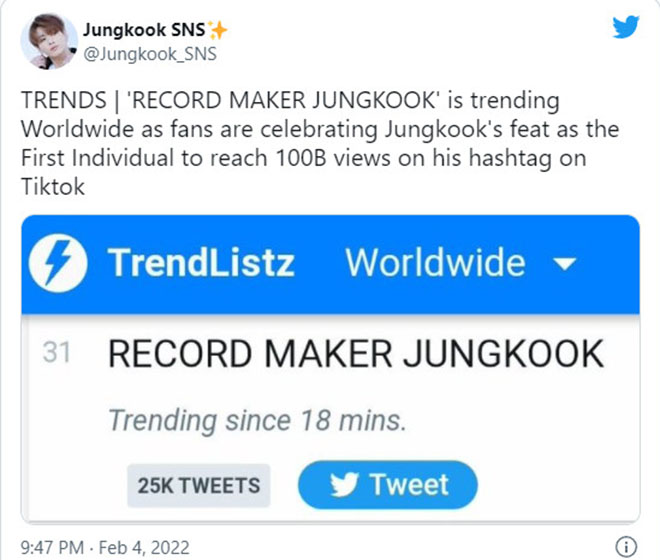 BTS, Jungkook, Jungkook có hashtag vượt ngưỡng 100 tỷ lượt xem, Suga, Jimin, bts