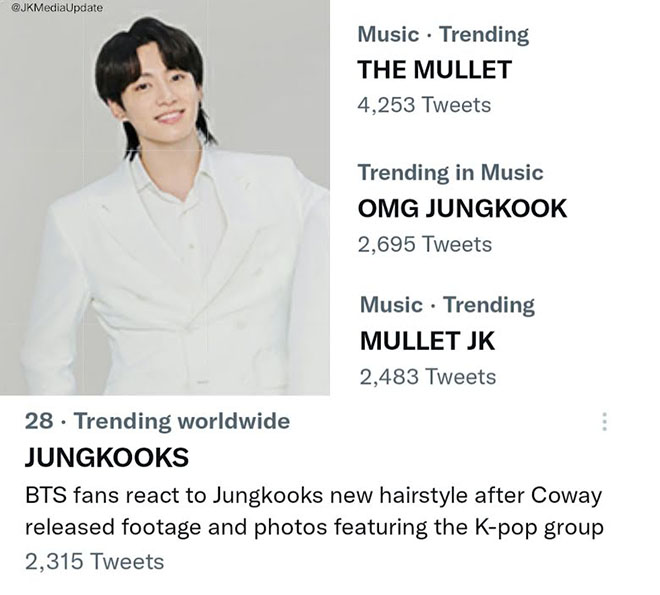 BTS, Jungkook, Jungkook gây bão mạng, Jungkook để tóc mullet mới, V BTS, Tin bts