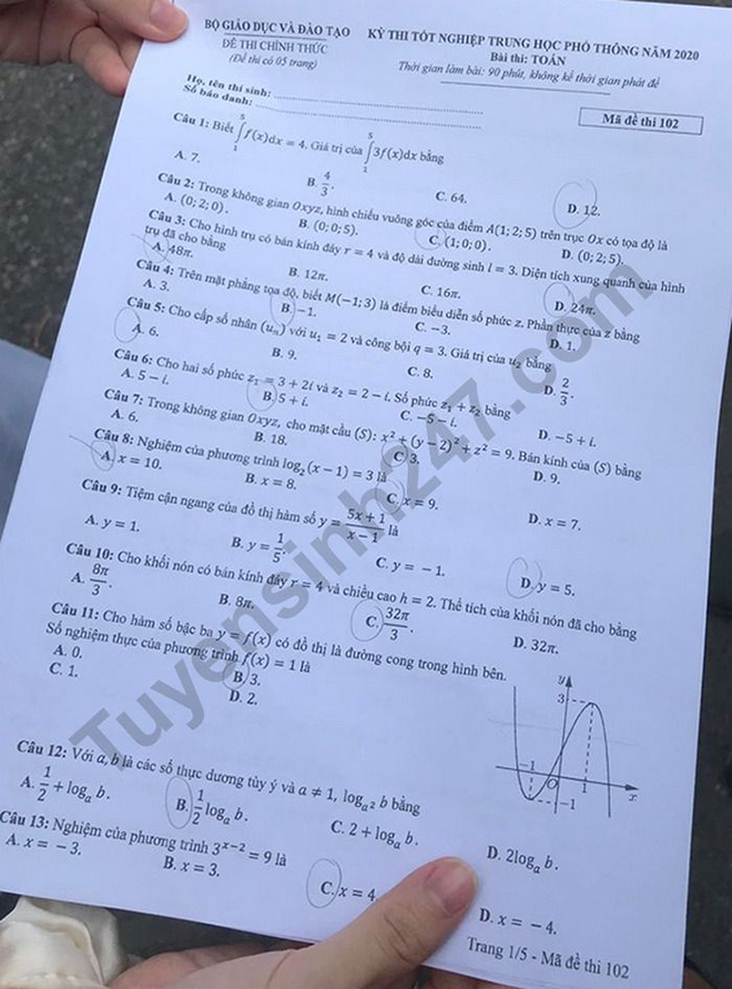 Đáp án Toán THPT Quốc gia 2020, Đáp án Toán THPT Quốc gia năm 2020, Đáp án Toán THPT Quốc gia, Đáp án môn Toán, đáp án toán, Đáp án Toán, lời giải môn toán, giải đề toán 