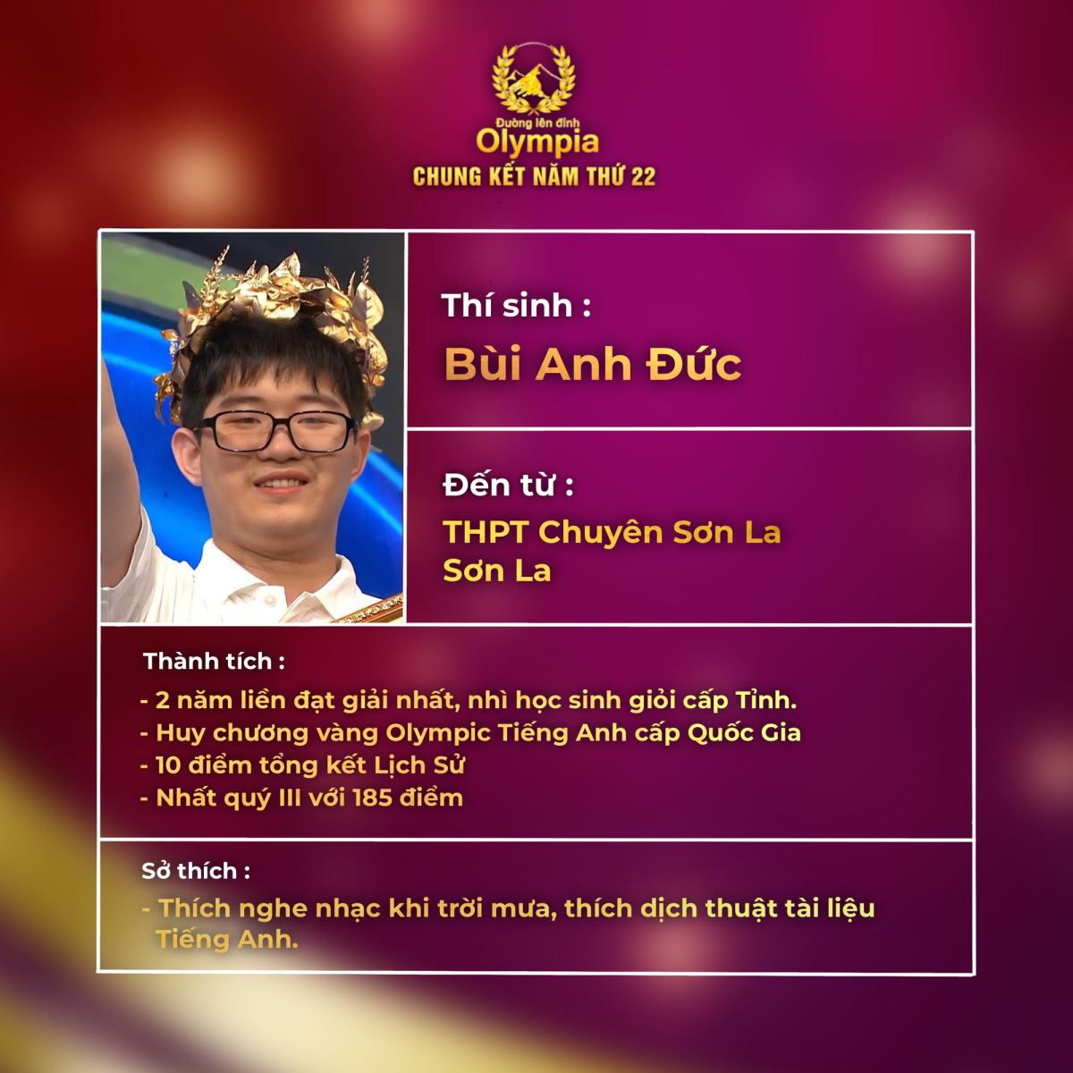 Chung kết Đường lên đỉnh Olympia năm thứ 22, Chung kết năm Đường lên đỉnh Olympia 2022, Đường lên đỉnh Olympia mới nhất, Trực tiếp Đường lên đỉnh Olympia, vòng nguyệt quế