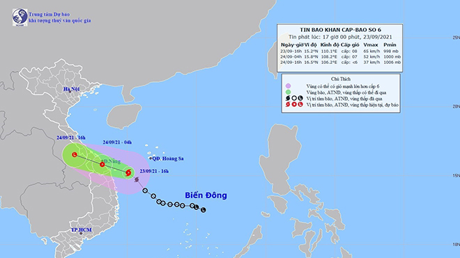 Bão số 6 di chuyển theo hướng Tây Tây Bắc với tốc độ 20 km/giờ