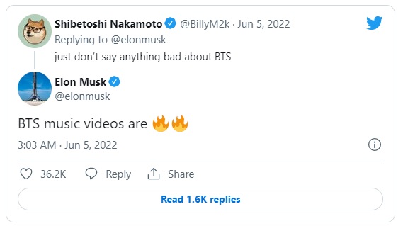 BTS, Elon Musk là ARMY, Elon Musk kiêng dè BTS, ARMY, Elon Musk, famous ARMY, Joe Biden, Jin, Jimin, J-Hope, Jungkook, RM, Suga, V, sao là fan BTS, Jungkook cute