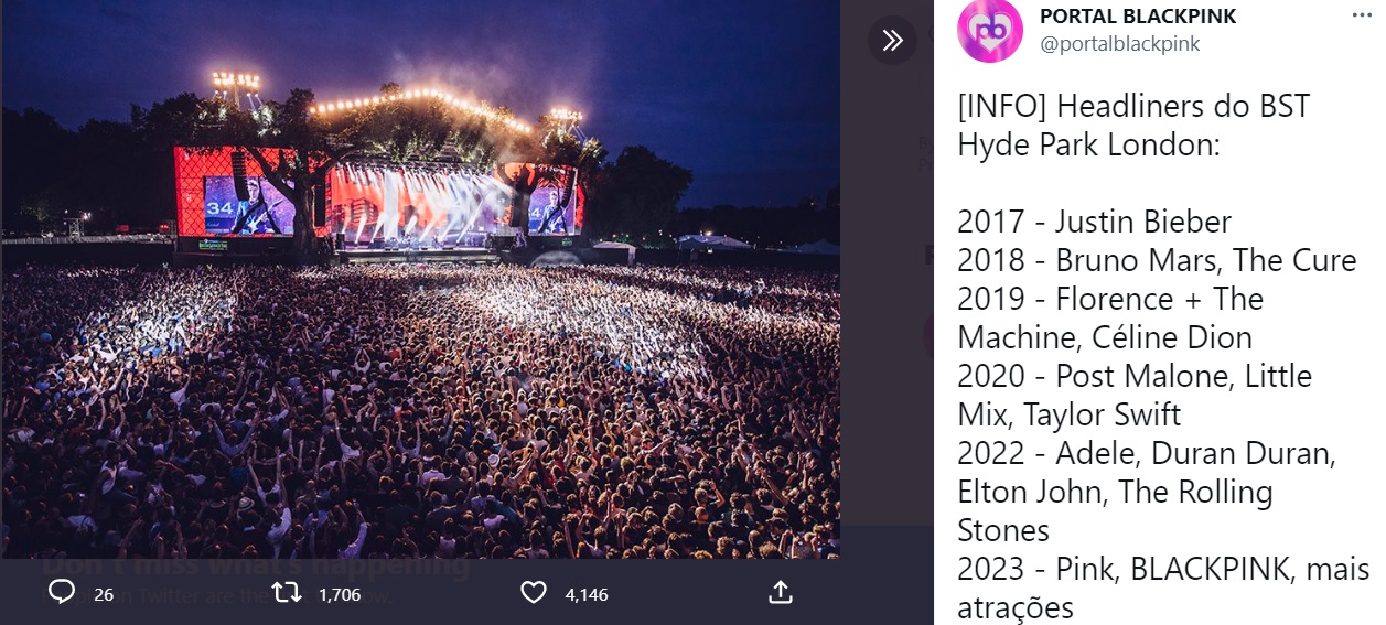 Blackpink, Blackpink idol đầu tiên diễn chính tại lễ hội lớn bậc nhất Anh, Blackpink Hyde Park, Blackpink festival, Blackpink 2023, Jennie, Jisoo, Rose, Lisa