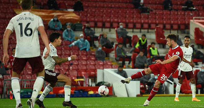 Liverpool 3-1 Arsenal, Liverpool áp đảo Arsenal, Bảng xếp hạng Ngoại hạng Anh, ket qua bong da, kết quả Liverpool vs Arsenal, Mane, Andy Robertson, Diogo Jota, BXH Anh