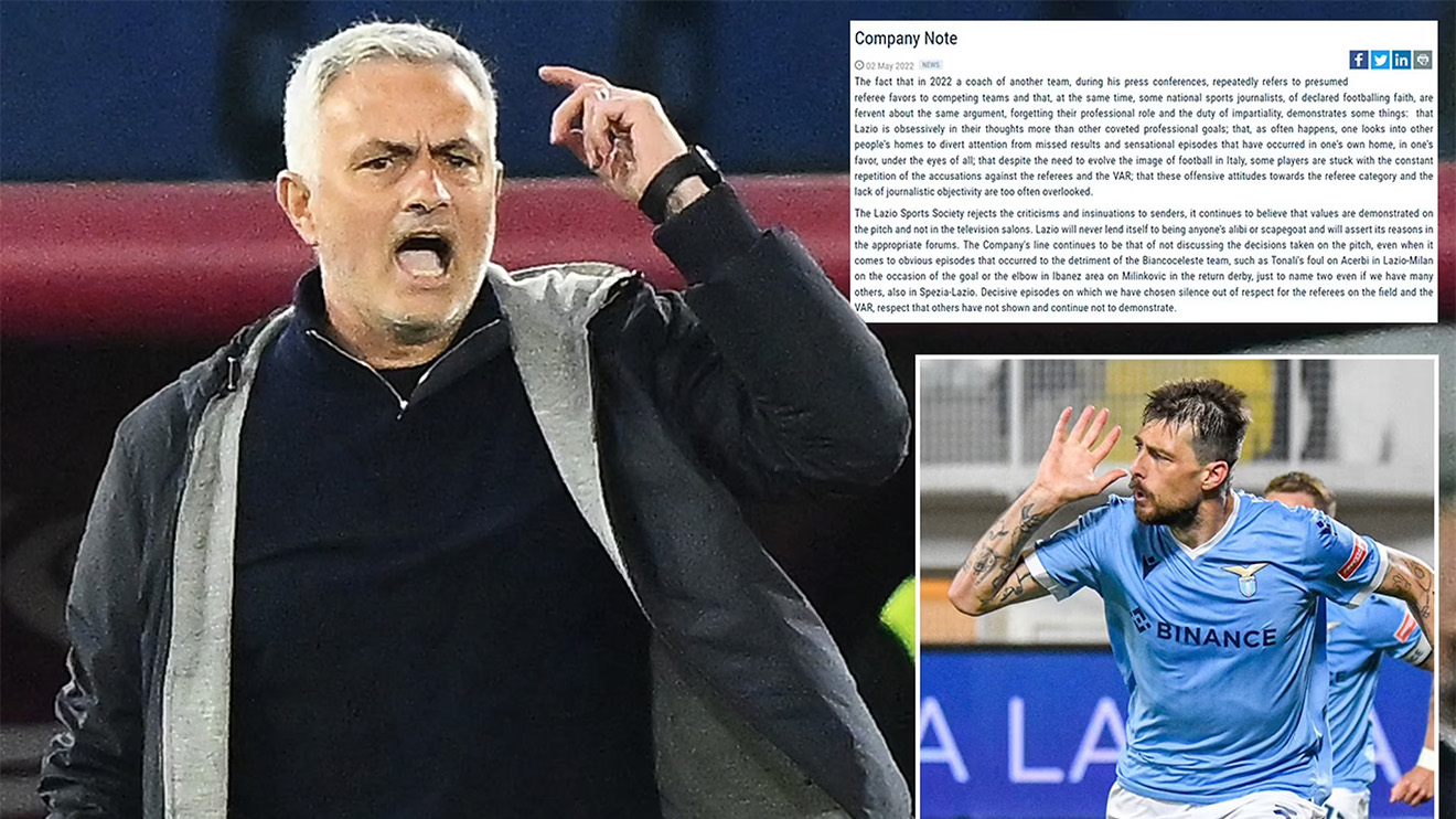 Mourinho lại dùng đòn khẩu chiến, Lazio phản pháo dữ dội