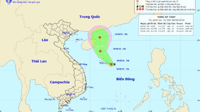 Ngày 10/8, vùng áp thấp khả năng mạnh lên thành áp thấp nhiệt đới 