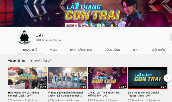 Chỉ có 1 MV nhưng kênh Youtube của Jack có 3 triệu người đăng ký