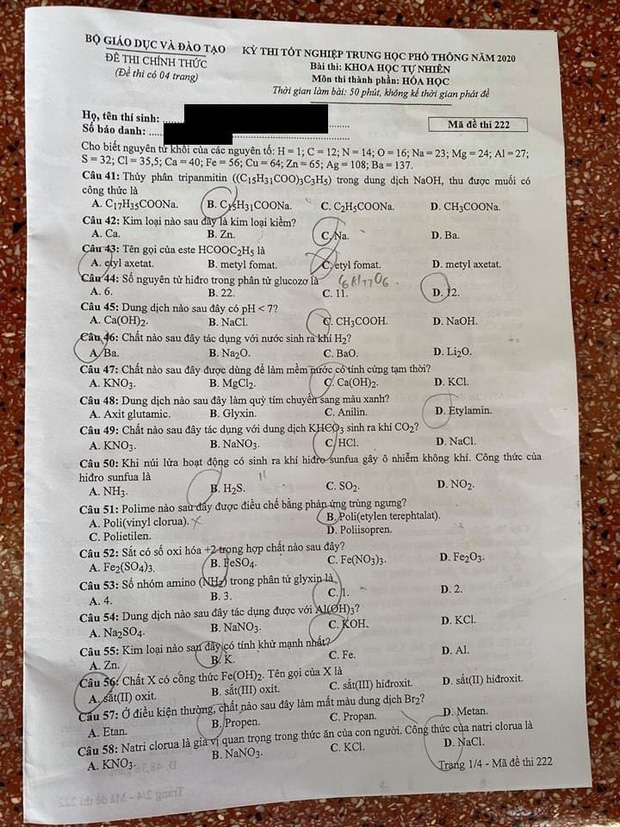 Đề thi hóa học, Đề thi hóa, Đề thi môn hóa, Đề thi hóa học thpt quốc gia 2020, Đề thi hóa học THPT Quốc gia năm 2020, Đề thi hóa học THPT Quốc gia, Đề thi môn hóa