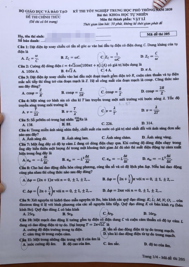 Đề thi Vật lý, Đề thi lý, Đề thi môn Vật lý, Đề thi vật lý thpt quốc gia 2020, Đề thi vật lý THPT Quốc gia năm 2020, Đề thi vật lý THPT Quốc gia, Đề thi môn lý