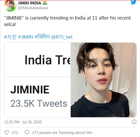 BTS, Jimin BTS, Jimin BTS selfie, ảnh selfie Jimin top trending châu Á, Jimin trending, Jimin Twitter