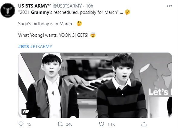 BTS, BTS Grammy, Grammy, lùi lịch trao Grammy, Grammy 2021, BTS Grammy 2021, sinh nhật Suga, BTS đề cử Grammy, covid, covid 19, Grammy covid, Suga, Suga BTS