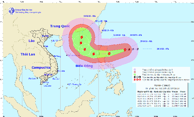 Siêu bão Yutu giật trên cấp 17 di chuyển theo hướng Tây Tây Nam