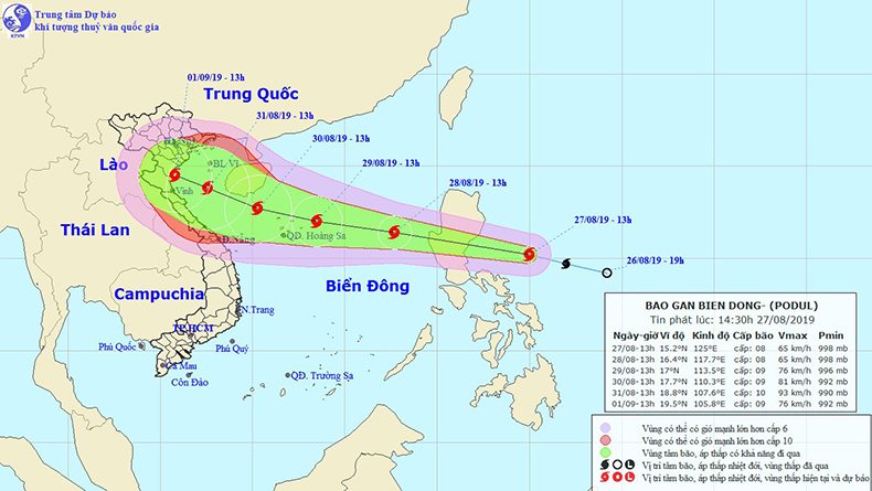 Tin bão khẩn cấp: Bão Podul di chuyển nhanh theo hướng Tây Tây Bắc, sáng 28/8 đi vào Biển Đông