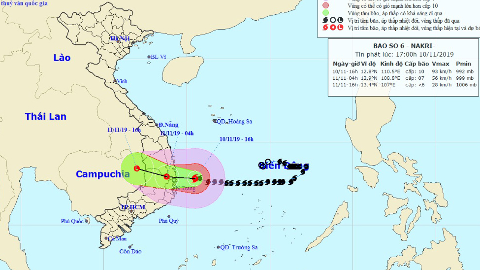 Bão số 6 đổ bộ, mưa rất to tại các tỉnh Quảng Ngãi đến Khánh Hoà