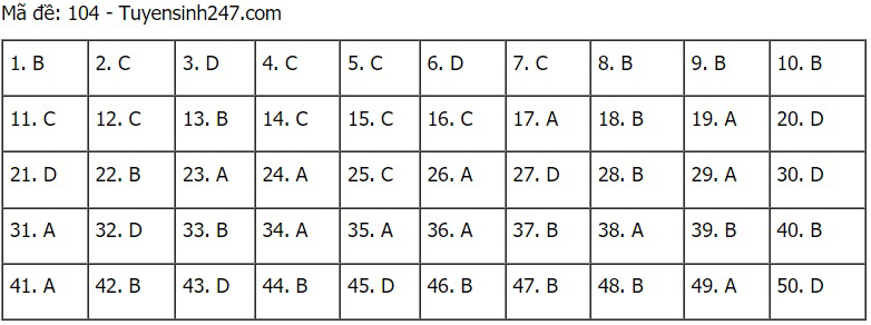 Đáp án Toán, Đáp án môn Toán, Đáp án Toán THPT Quốc gia 2021, Đáp án Toán 2021, Đáp án toán THPT Quốc gia 2021, Đáp án 24 mã đề môn Toán, Đáp án Toán tất cả mã đề