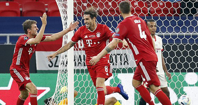 Kết quả bóng đá Siêu cúp châu Âu. Video clip bàn thắng Bayern Munich 2-1 Sevilla. Kết quả Bayern Munich đấu với Sevilla. Bayern Munich giành Siêu cúp châu Âu.