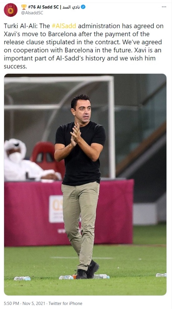 Xavi, HLV Xavi, Xavi trở lại Barcelona, Xavi dẫn dắt Barca, Xavi làm HLV Barca, Barcelona, Barca, Al Sadd, Qatar, La Liga, Tây Ban Nha, Camp Nou, tin tức Barca