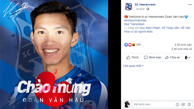 Văn Hậu, Đoàn Văn Hậu, Văn Hậu ra mắt CLB Heerenveen, văn hậu mặc áo 15, Heerenveen, Hà Lan, Van Hau, Hà Nội, bóng đá Việt Nam, lịch thi đấu bóng đá hôm nay, bong da